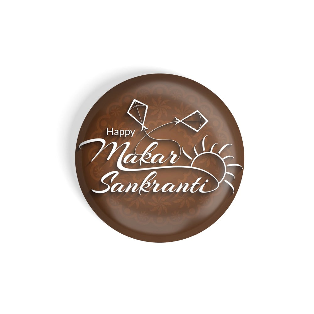 dhcrafts Round Fridge Magnet Brown Makar Sankranti D1 Glossy Finish Design Pack of 1 (58 mm)